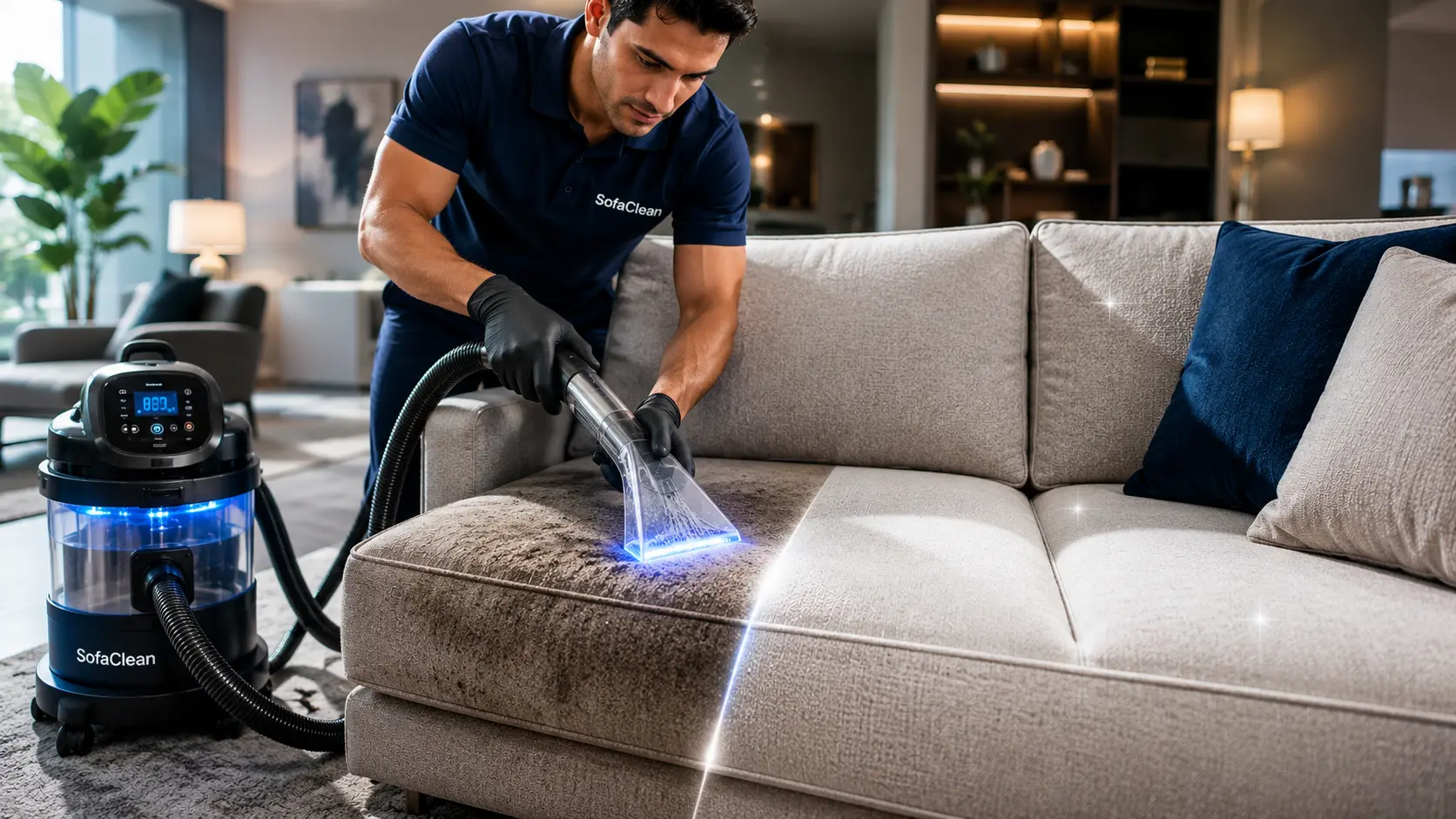 Professional sofa cleaning Delhi NCR team removing deep stains and dust mites.